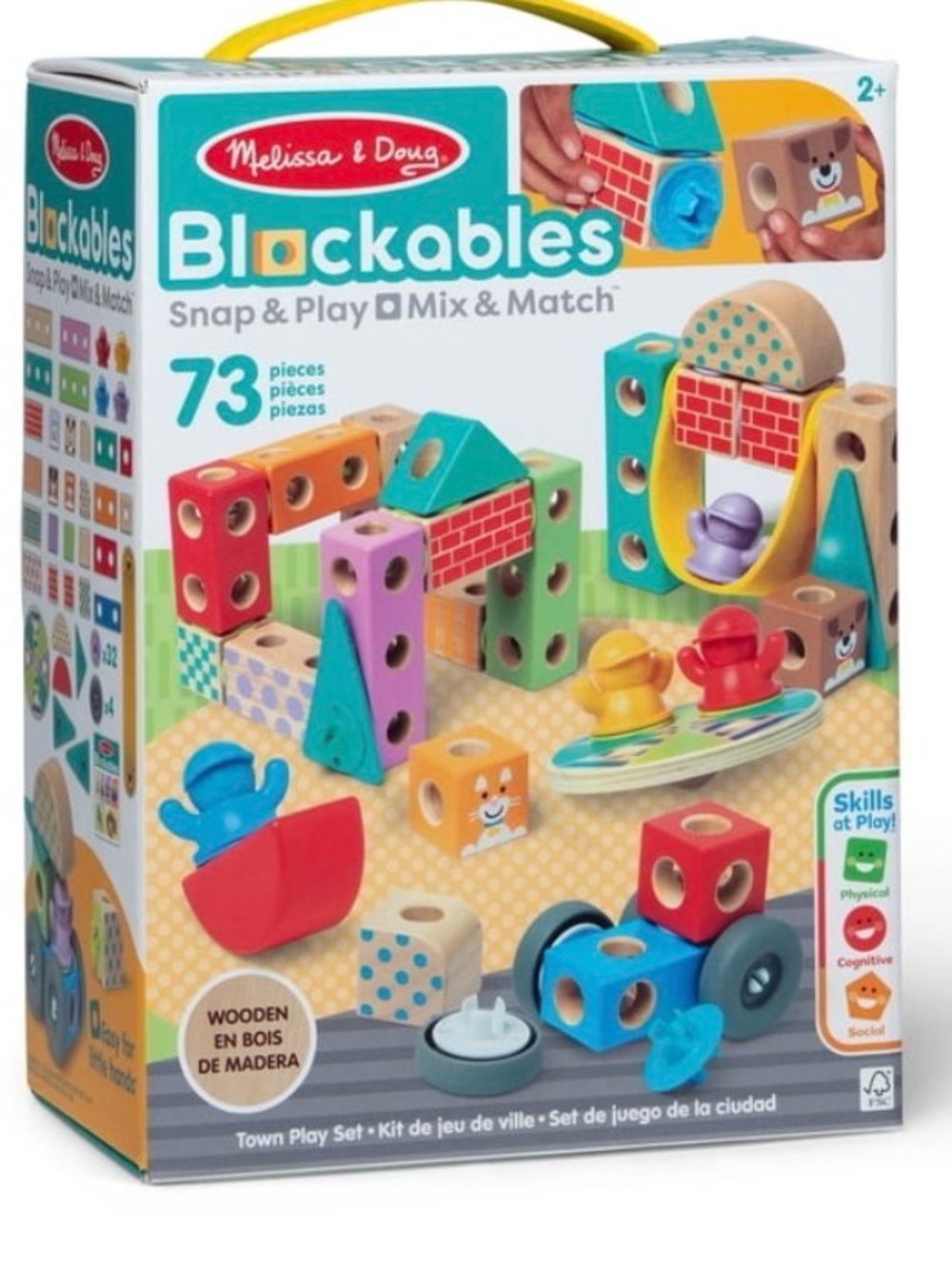 Melissa & Doug Blockables 73-Piece Kids Wooden Snap & Play Set - Multicolor